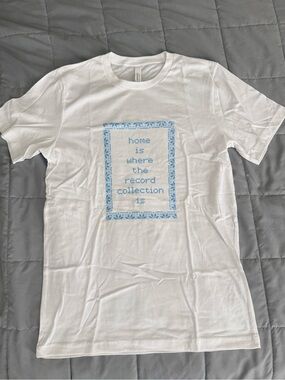 Bella Canvas White Short Sleeve Tee “home is where the record collection is”